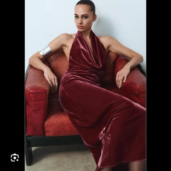 ZARA ELEGENCE VELVET OPEN BACK MIDI DRESS - SIZE S - BRAND NEW WITH TAG - Picture 8 of 8